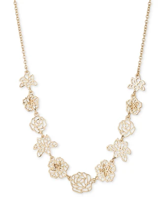 Marchesa Gold-Tone Openwork Flower Collar Necklace, 16" + 3" extender