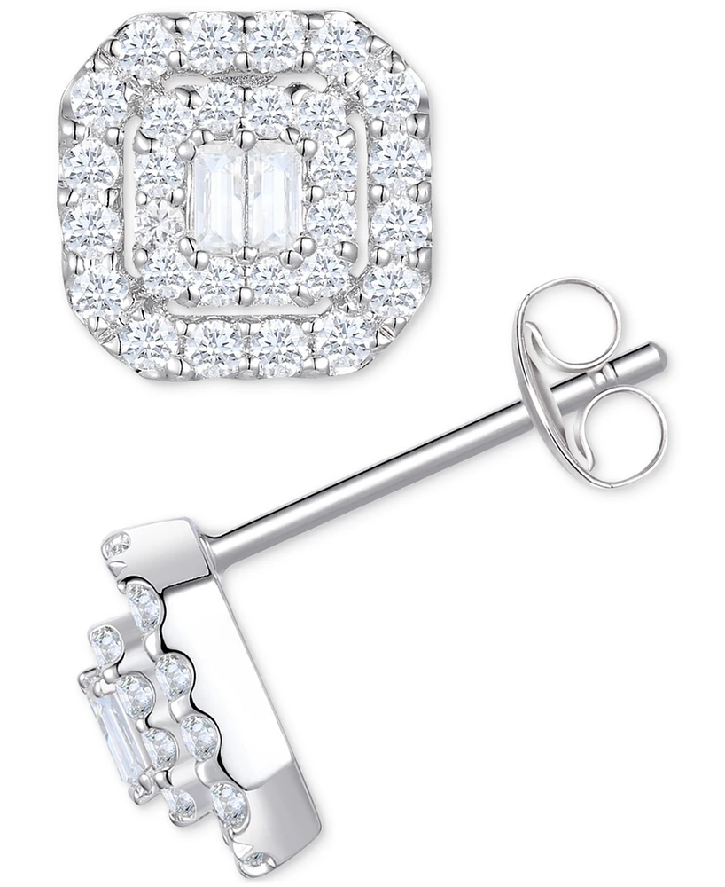 Diamond Round & Baguette Cluster Stud Earrings (1/2 ct. t.w.) in 14k White or Yellow Gold