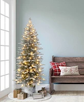 6' Pre-Lit Potted Flocked Arctic Fir Pencil Tree with 120 Color Select Led Lights, 1430 Tips