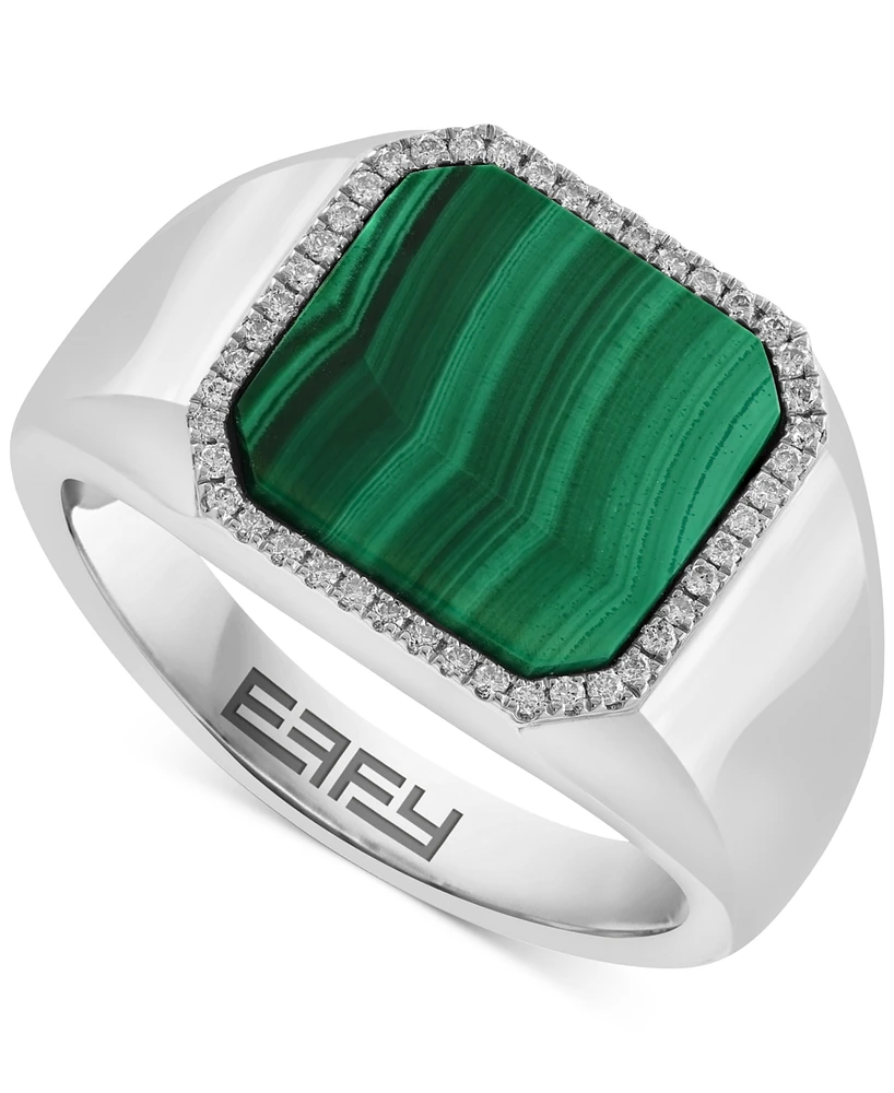 Effy Men's Malachite & Diamond (1/6 ct. t.w.) Halo Ring in Sterling Silver