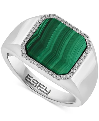 Effy Men's Malachite & Diamond (1/6 ct. t.w.) Halo Ring in Sterling Silver