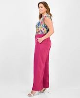 Tahari Asl Plus Front-Zip Wide-Leg Pants