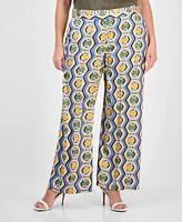 Tahari Asl Plus Printed Mid Rise Wide-Leg Pants