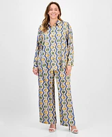 Tahari Asl Plus Printed Button-Front Blouse