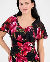 Connected Petite Printed Cape-Overlay Sheath Dress
