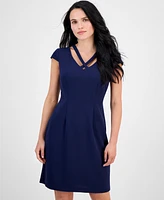 Connected Petite V-Neck Short-Sleeve Sheath Dress