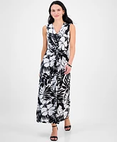 Connected Petite Printed V-Neck Sleeveless Dress