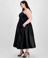 B Darlin Plus Satin Square-Neck Midi Dress