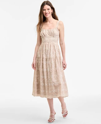 Row A Women's Eyelet-Embroidered Tiered Midi Dress