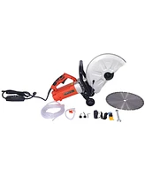 Electric 14" Cut Off Saw Wet/Dry Concrete Saw Cutter Guide Roller with Water Line Attachment 3000w with blade