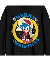 Sonic the Hedgehog Men's Classic Merry Christmas Adult Black Crew Neck Sweatshirt-3XL