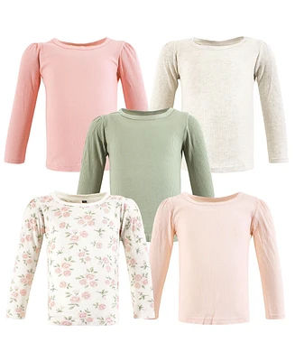 Hudson Baby Baby Girls Hudson Thermal Long Sleeve Tees 5pk, Soft Pink Sage Rose, 18-24 Months