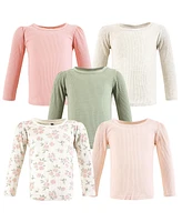 Hudson Baby Baby Girls Hudson Thermal Long Sleeve Tees 5pk, Soft Pink Sage Rose, 18-24 Months
