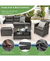 Gymax 4 Piece Rattan Outdoor Conversation Sectional Sofa Set Patio Furniture Set w/ Cushions