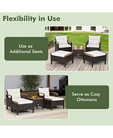 Gymax 5 Piece Pe Wicker Lounge Chair Outdoor Patio Rattan Furniture Set w/ Wood Tabletop Cushions