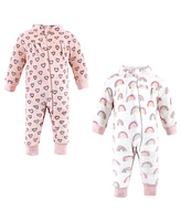 Hudson Baby Girls Plush Jumpsuits, Modern Rainbow, 0-3 Months