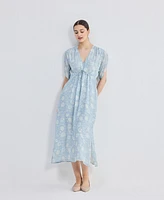 Reistor Women's Maxi Gathered Dress Blue Florals