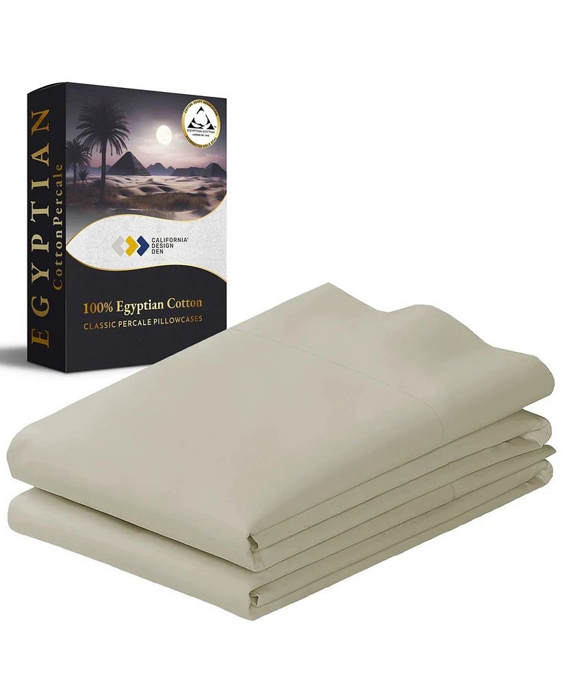 Luxury 100% Egyptian Cotton Pillowcases King Set of 2 - Classic Percale, Soft & Breathable, Fits Pillows