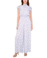 Msk Petite Floral Smocked-Waist Flutter-Sleeve Jumpsuit