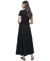 Dkny Jeans Petite Cotton Smocked-Waist Tiered Maxi Skirt