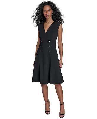 Calvin Klein Women's Scuba-Crepe Faux-Button Dress
