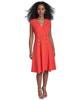Calvin Klein Women's Scuba-Crepe Faux-Button Dress
