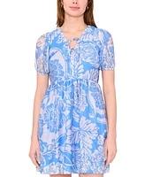 Msk Plus Printed Short-Puff-Sleeve Dress