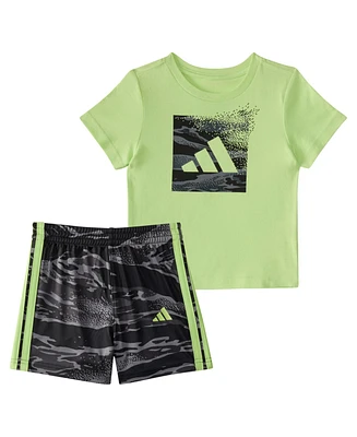 adidas Baby Boys 2-Piece Short Sleeve Cotton T-Shirt and Elastic Waistband Printed Shorts Set
