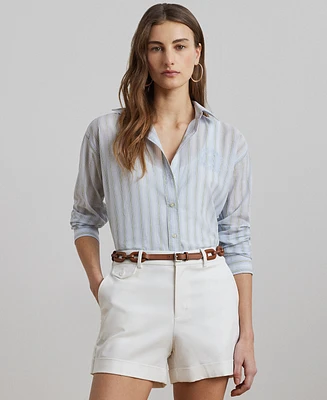 Lauren Ralph Petite Oversize Striped Cotton Voile Shirt
