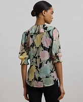 Lauren Ralph Petite Floral Georgette Ruffle-Trim Blouse