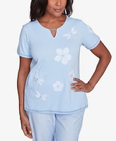 Alfred Dunner Petite St. Thomas Dragonfly Flower Applique Top