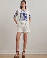 Lauren Ralph Petite Palm-Frond-Print Cotton Boatneck Tee