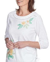 Alfred Dunner Petite Rise & Shine Embroidered Pineapple Top
