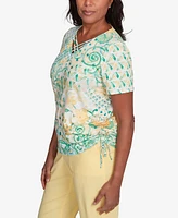 Alfred Dunner Petite Rise & Shine Tropical Geometric Patchwork Top