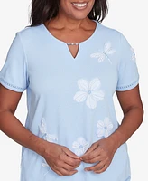 Alfred Dunner Petite St. Thomas Dragonfly Flower Applique Top