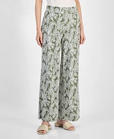 Kasper Women's Leaf-Print Pull-On Wide Ankle Pants