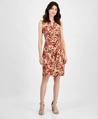 Kasper Women's Printed O-Ring Sleeveless Faux-Wrap Dress