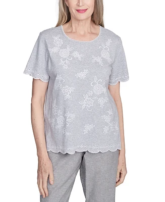 Alfred Dunner Petite Crystal Springs Embroidered Tossed Flower Top