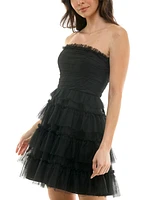 pear culture Women's Ruffled Tulle Strapless Fit & Flare Dress