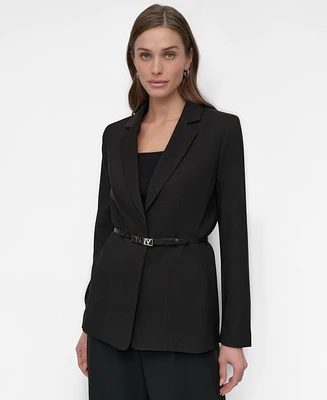 Dkny Petite Notched Collar Belted Two-Button Blazer
