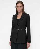 Dkny Petite Notched Collar Belted Two-Button Blazer