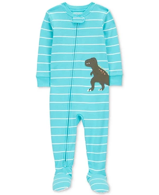 Carter's Baby Boys 1-Piece Striped Dinosaur-Print 100% Snug-Fit Cotton Footed Pajamas