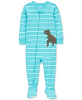 Carter's Baby Boys 1-Piece Striped Dinosaur-Print 100% Snug-Fit Cotton Footed Pajamas