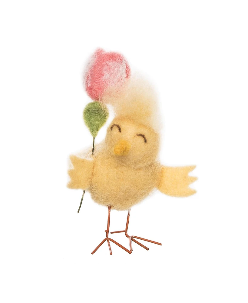 4.33" Easter Spring Chick & Pink Tulip Flower Floral Decorative Tabletop Figurine