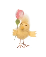 4.33" Easter Spring Chick & Pink Tulip Flower Floral Decorative Tabletop Figurine