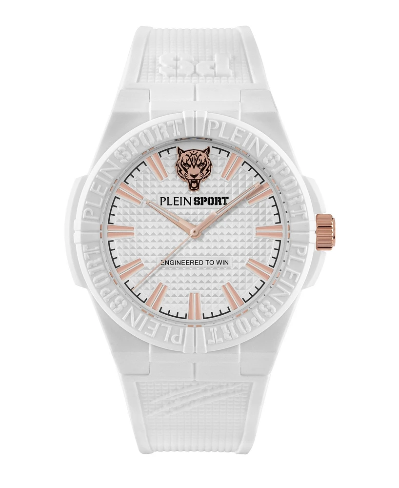 Plein Sport Men's Laserstrike Three Hand Quartz White Silicone Strap Watch, 42mm