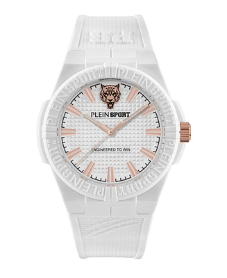 Plein Sport Men's Laserstrike Three Hand Quartz White Silicone Strap Watch, 42mm