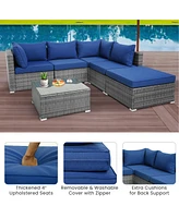 Gymax 6 Piece Outdoor Rattan Sectional Sofa Set Patio Conversation Furniture Set w/ Cushions