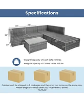 Gymax 6 Piece Outdoor Rattan Sectional Sofa Set Patio Conversation Furniture Set w/ Cushions