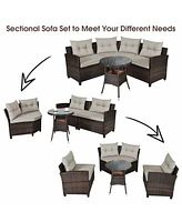 Gymax 4PCS Rattan Outdoor Patio Furniture Set Sectional Sofa Table w/ Cushions